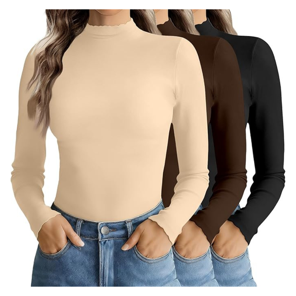 3-Pack Women's Thermal Mock Neck Tops