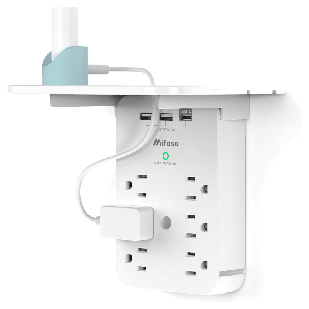 6-Outlet Wall Outlet Extender W/ Surge Protector & 3 USB Ports