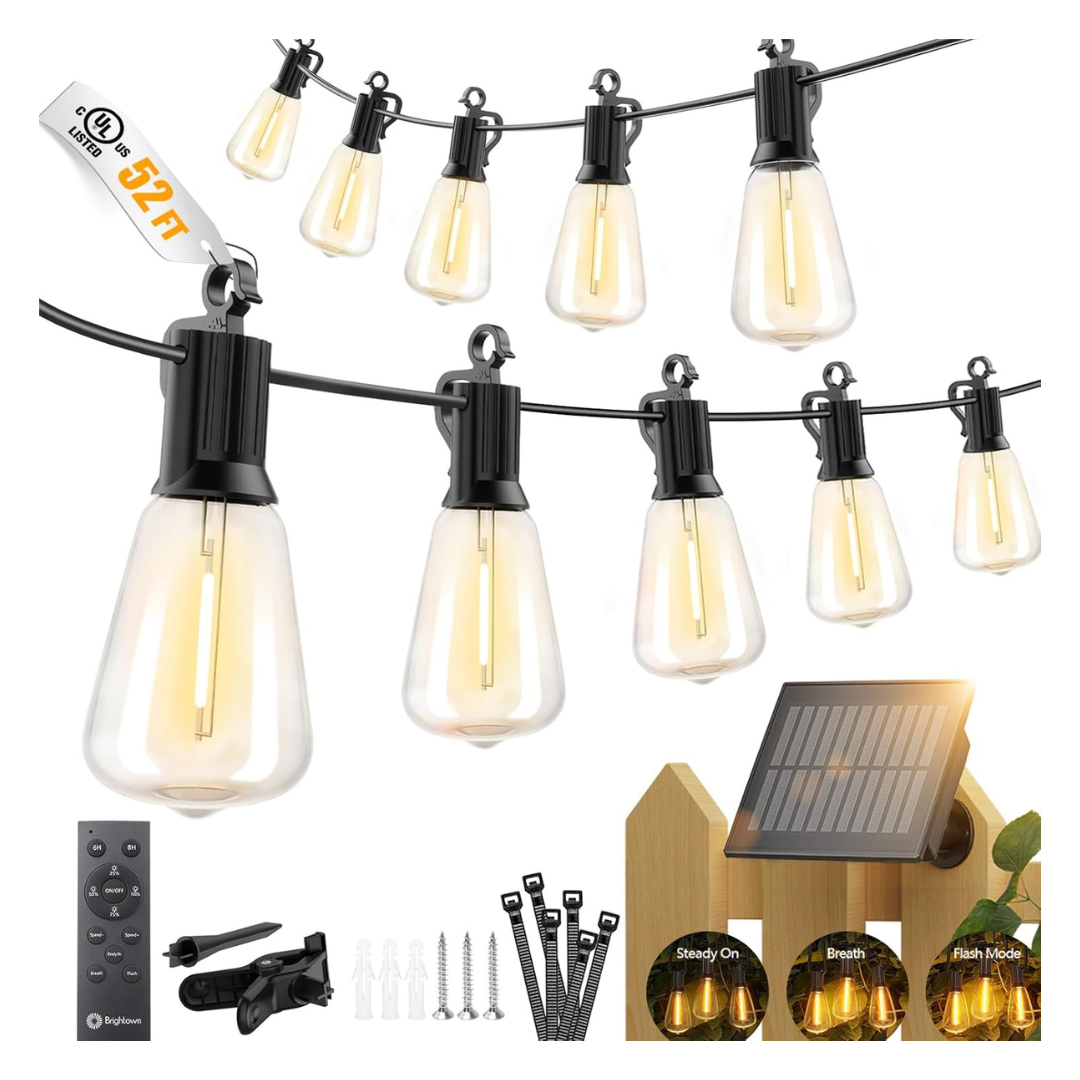 52' Brightown Outdoor Waterproof Solar String Lights W/ Remote