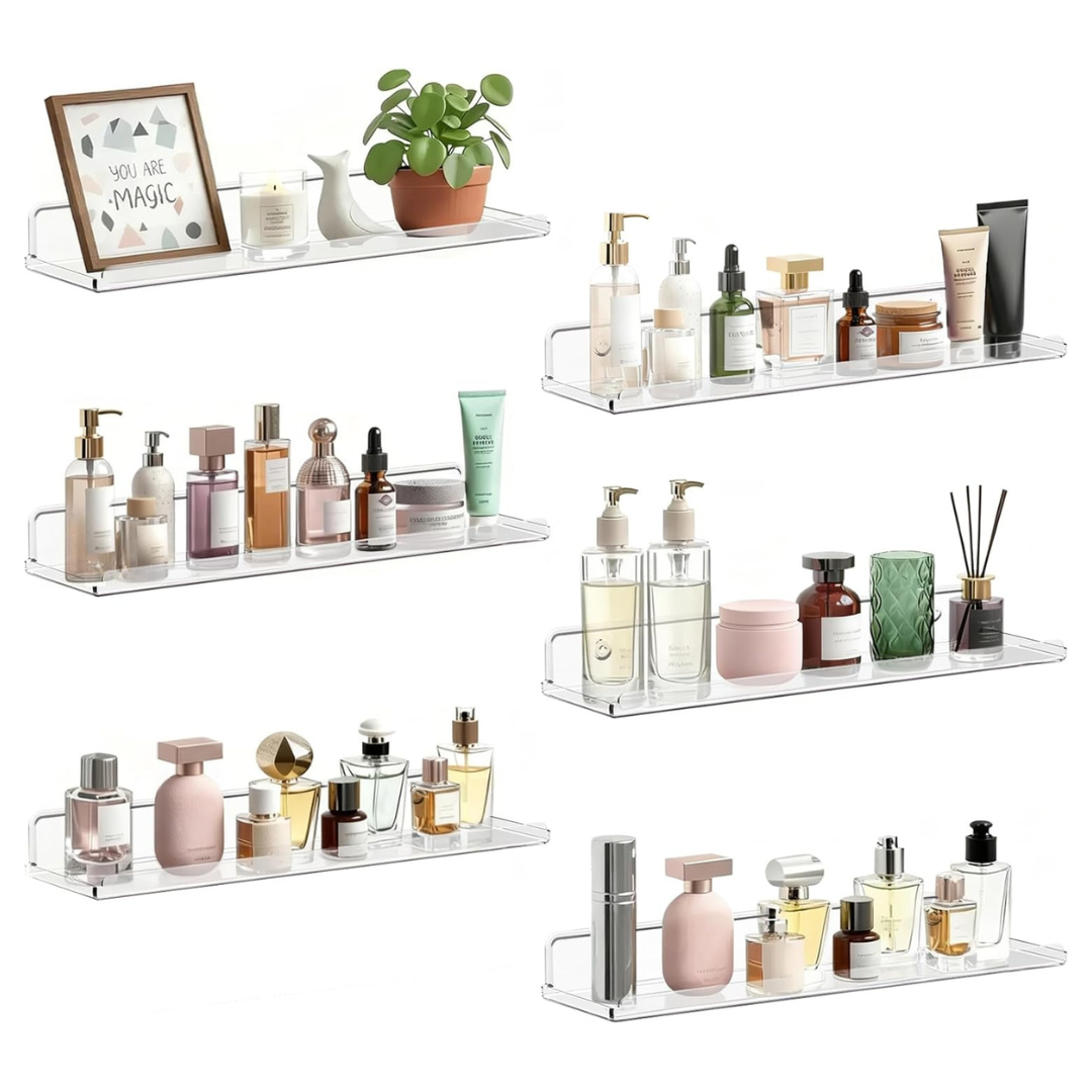 6-Pack 15" Acrylic Floating Wall Shelves
