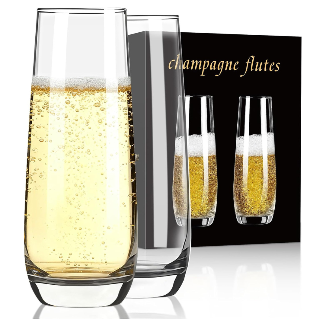 Set Of 2 Premium 8-Oz Crystal Stemless Champagne Flutes Glasses