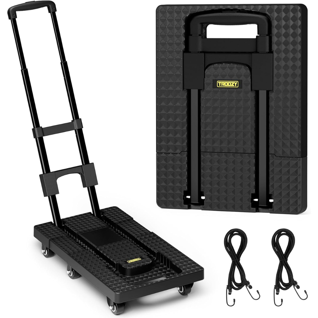 Troozy Heavy Duty Dolly Cart With 6 Wheels & 2 Elastic Ropes