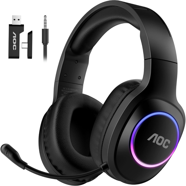 AOC Wireless RGB Gaming Headset W/ Noise Canceling Mic (PS5 / Switch / PC)