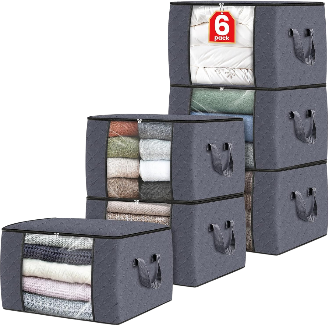 6-Pack Foldable Thick Fabric Clothes Storage Bags