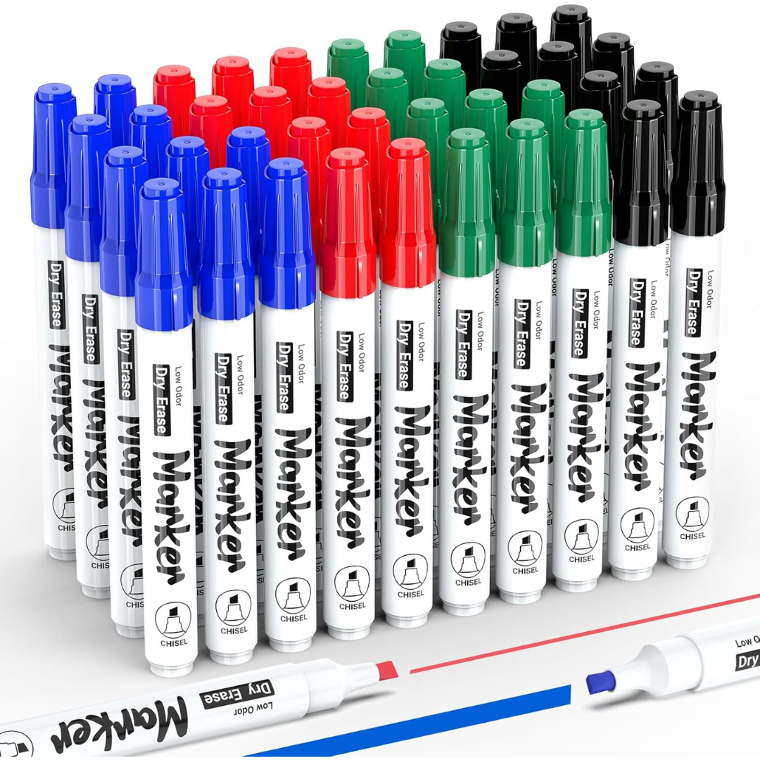 40-Pack Low-Odor Dry Erase Whiteboard Markers (4 Assorted Colors)