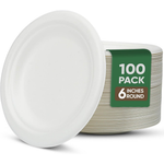100-Pack 6" Microwavable Water & Oil Proof Small Paper Plates
