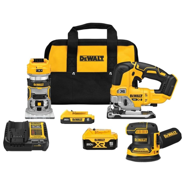 3-Tool DeWalt 20V Max XR Brushless Woodworking Combo Kit With 2 Batteries & Charger