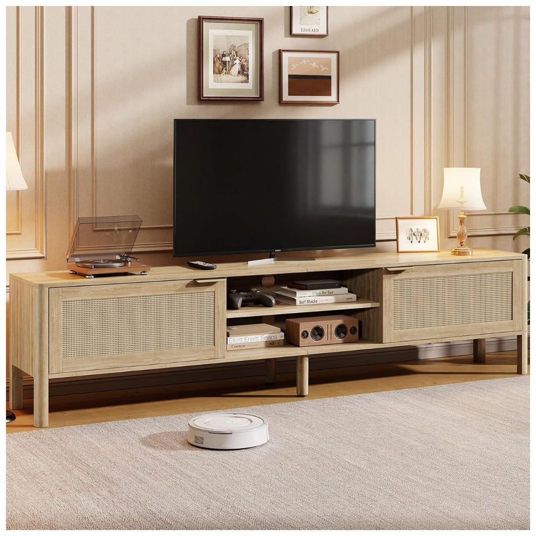 IKALIFE Rattan TV Stand, Fits Up To 65 Inch TVs