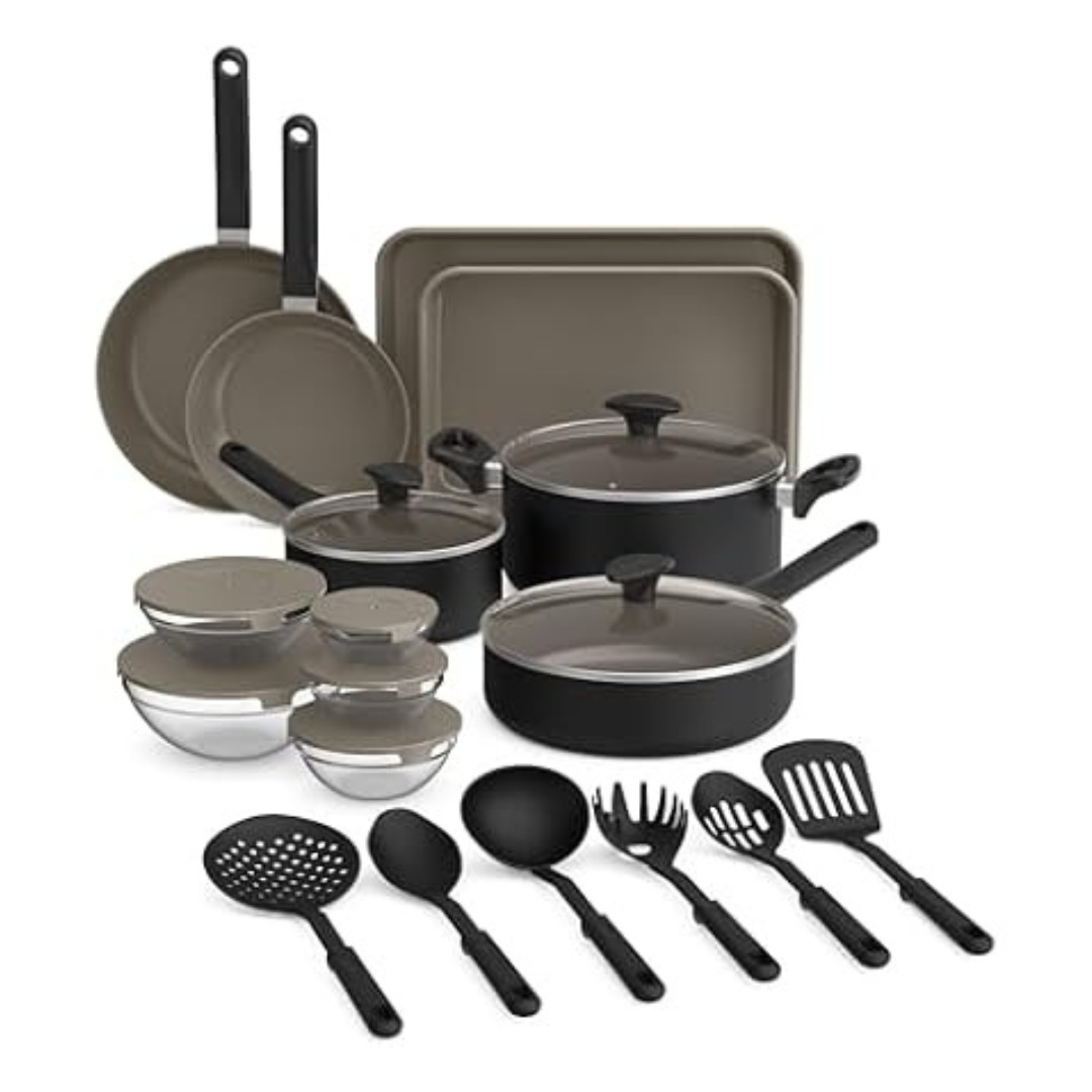 21-Piece Bella EverGood Ceramic Kitchen Set With Glass Lids
