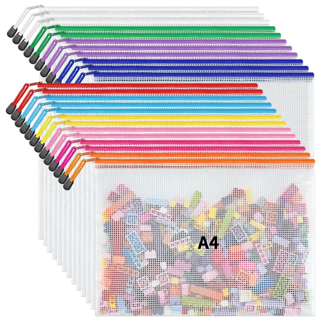24-Pack Zipper Mesh A4 Document Pouch (Various Colors)