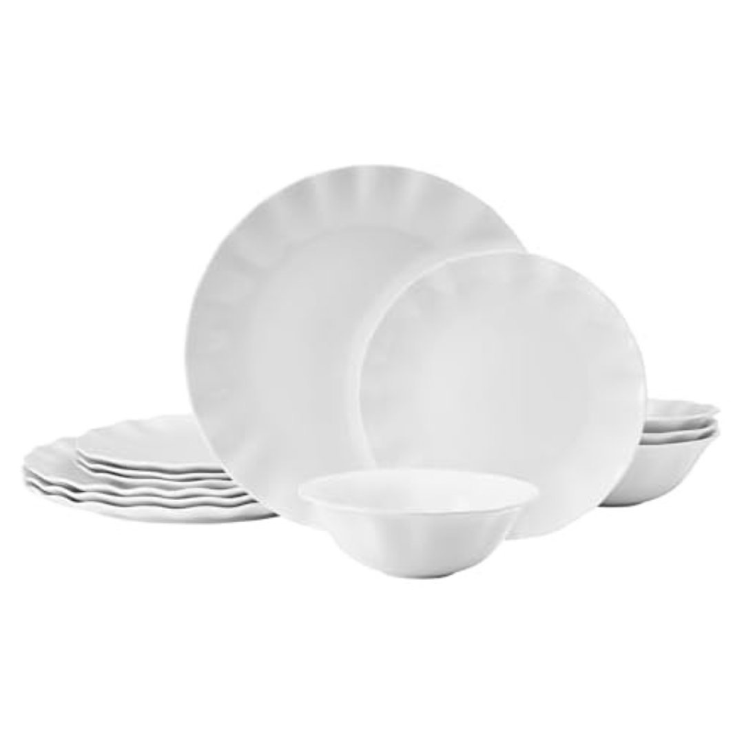 12-Piece Elodie Scalloped Bone China Dinnerware Set