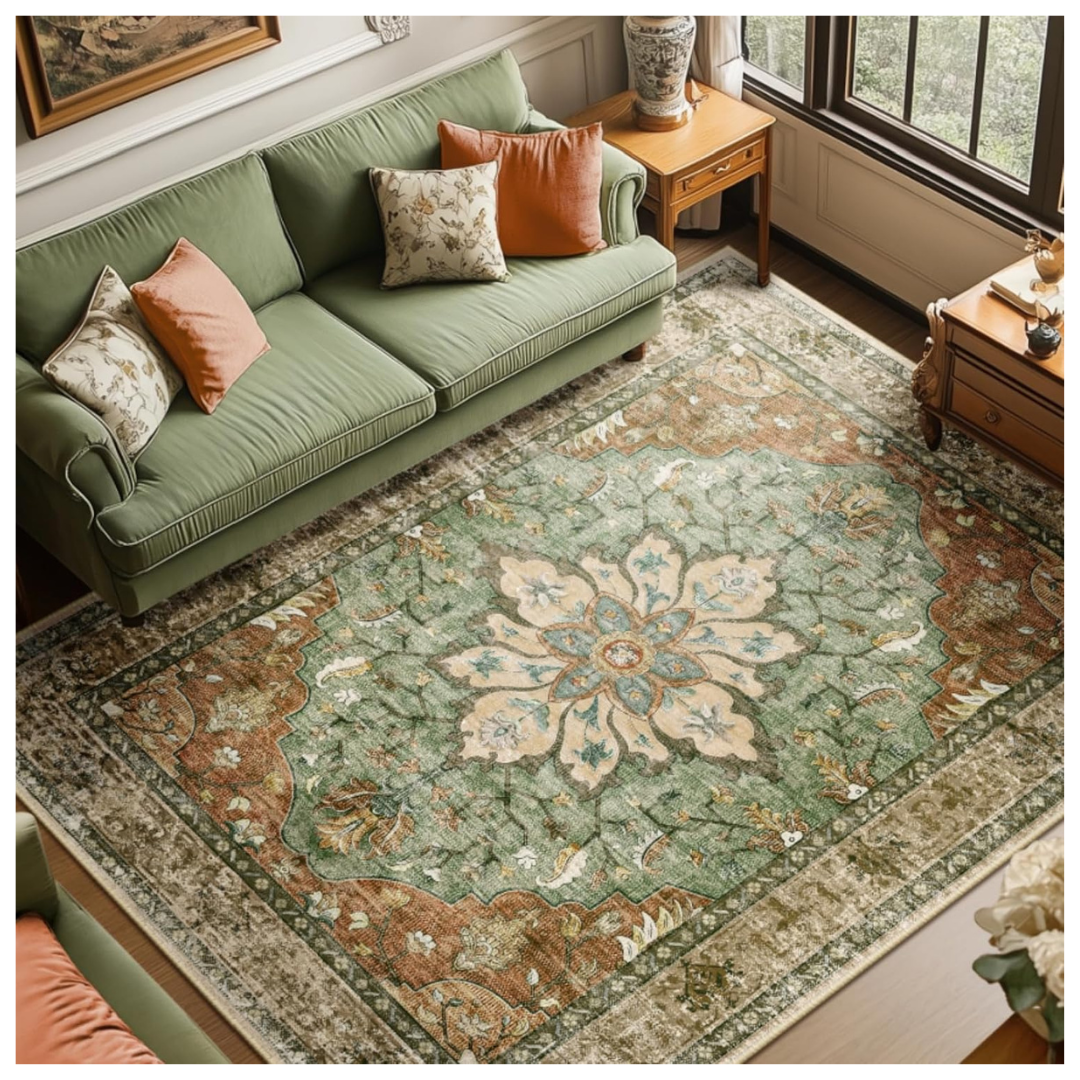 8' x 10' Washable Non-Slip Water Repellent Floral Vintage Area Rugs