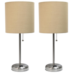2-Pack 19.5" Sleek And Slender Brushed Steel Table Lamp