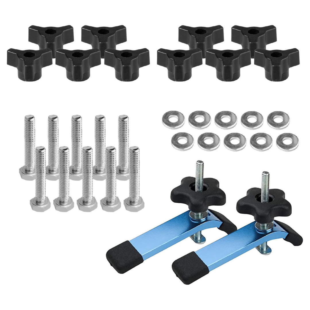 Set Of 10 POWERTEC 71846 T Track Knob Kit W/ Hold Down Clamps