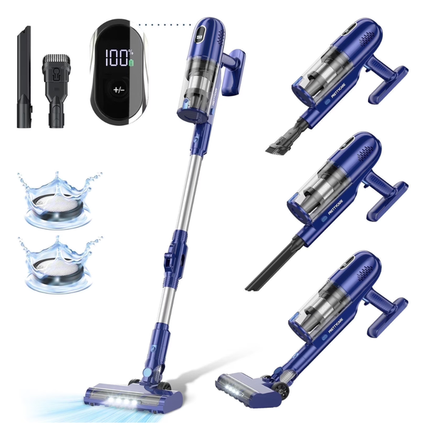 PrettyCare Cordless 30Kpa/45min/7-in-1 Stick Vacuum Cleaner With Foldable Pole
