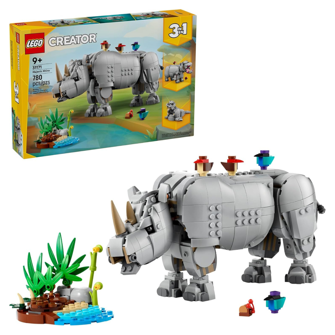 780-Piece LEGO Creator 3-In-1 Wild Animals: Majestic Rhino With Birds