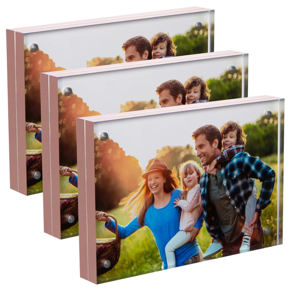 3-Pack 4'' x 6'' Magnetic Acrylic Picture Frames With Rose Gold Trim