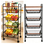 5-Tier Metal Fruit Vegetable Storage Rolling Cart W/ Wire Basket