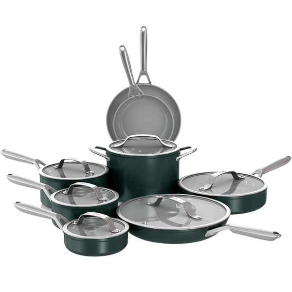 14-Piece Ninja Ceramic Pro Non-Stick Pots & Pans Cookware Set (Green)