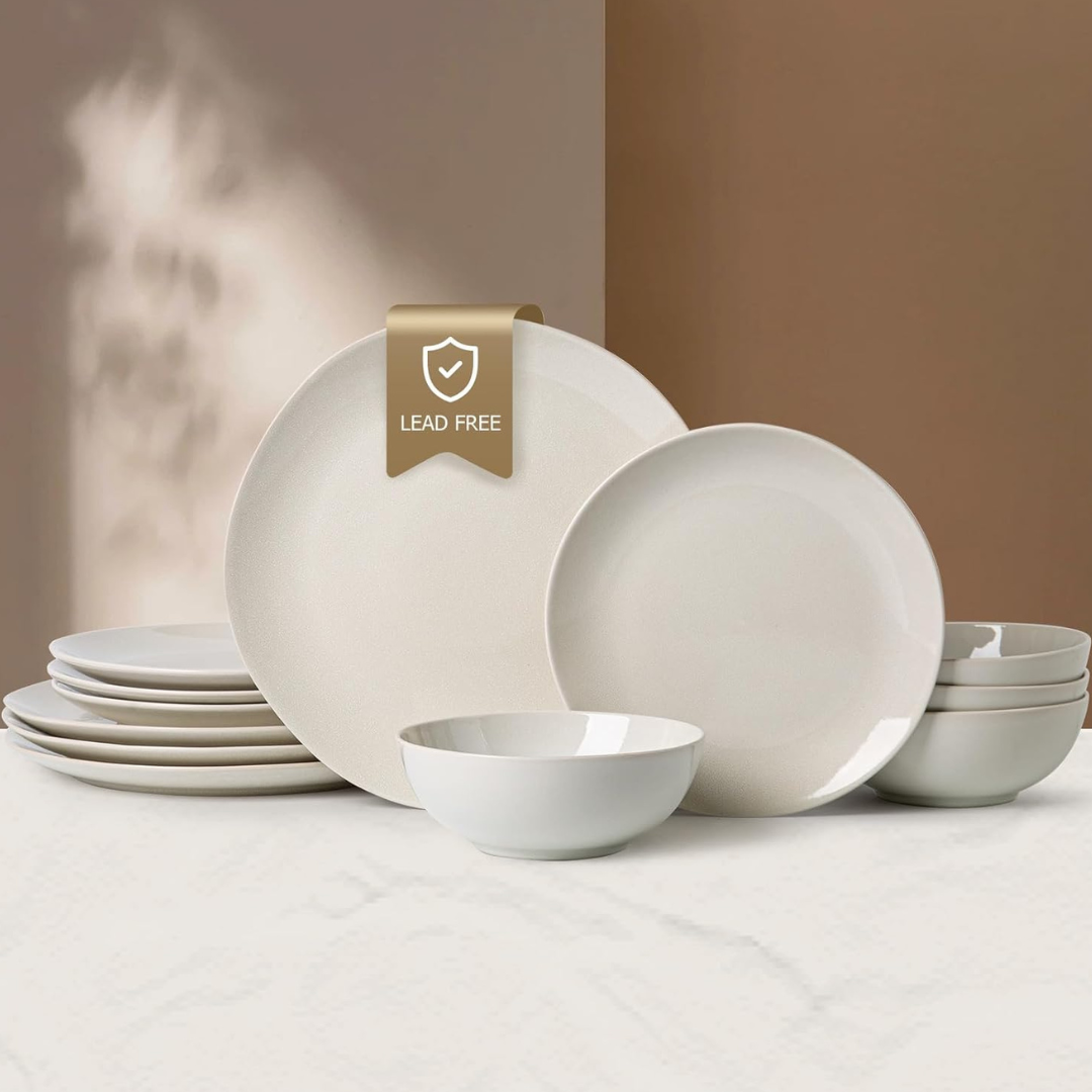 12 Pieces Alofmo Ceramic Plates & Bowls Dinnerware Set For 4