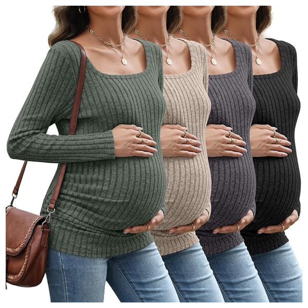 4-Pack Sweetyweee Women's Maternity Ribbed Shirts