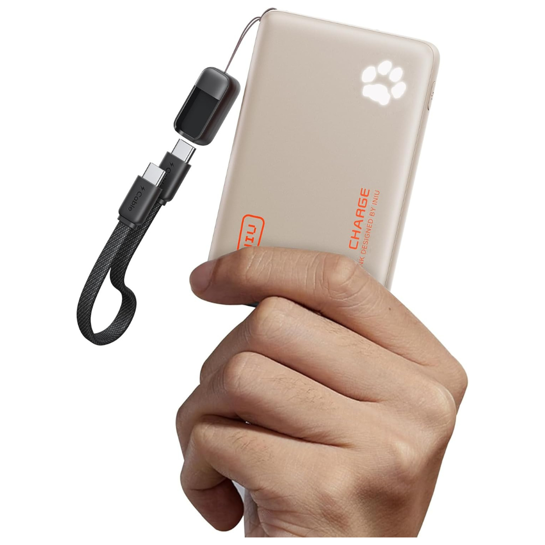 INIU 10000mAh 45W USB-C PD Power Bank W/ USB-C Lanyard Cable