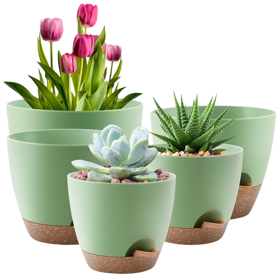 5-Pack Foukus Self-Watering Plant Pots With Drainage (3 Colors)