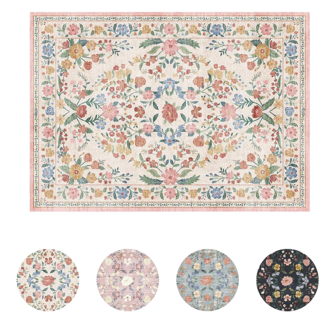 5' x 7' Vintage Floral Machine Washable Non Slip Area Rug