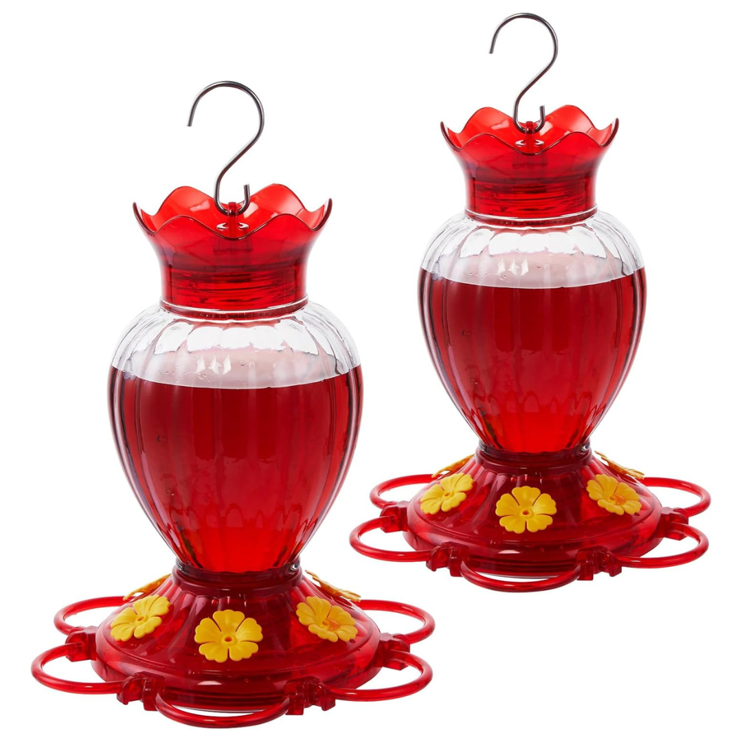 20 oz Set Of 2 Plastic 6 Feeding Ports Hummingbird Feeders