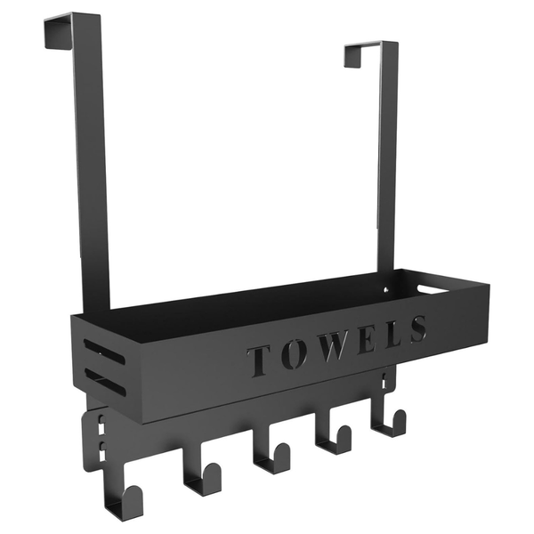 Over The Door Towel Rack With Tray And 5 Hooks