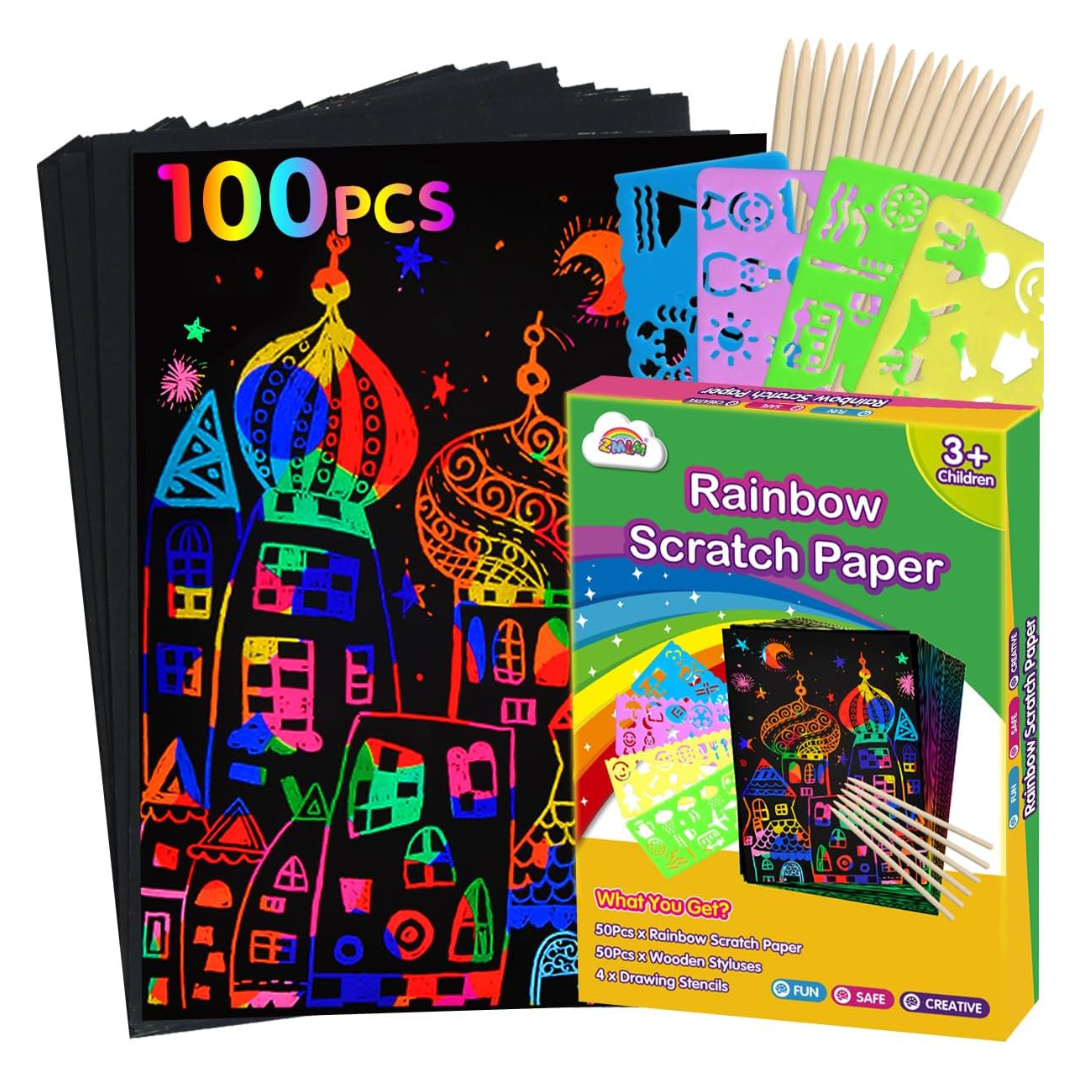 100-Piece 7.2" x 5" Scratch Paper Art Set