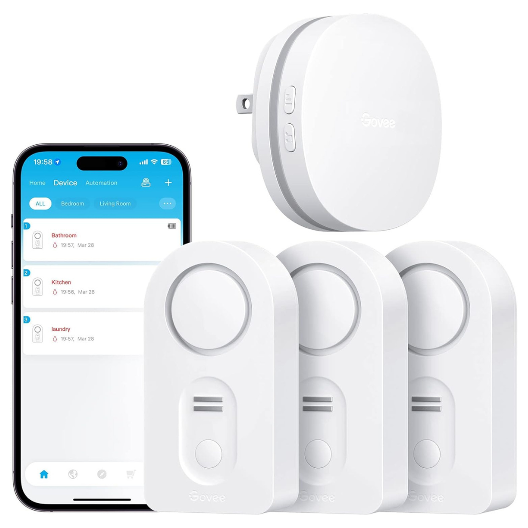 3-Pack Govee WiFi Water Sensors & Gateway With 100dB Alarm