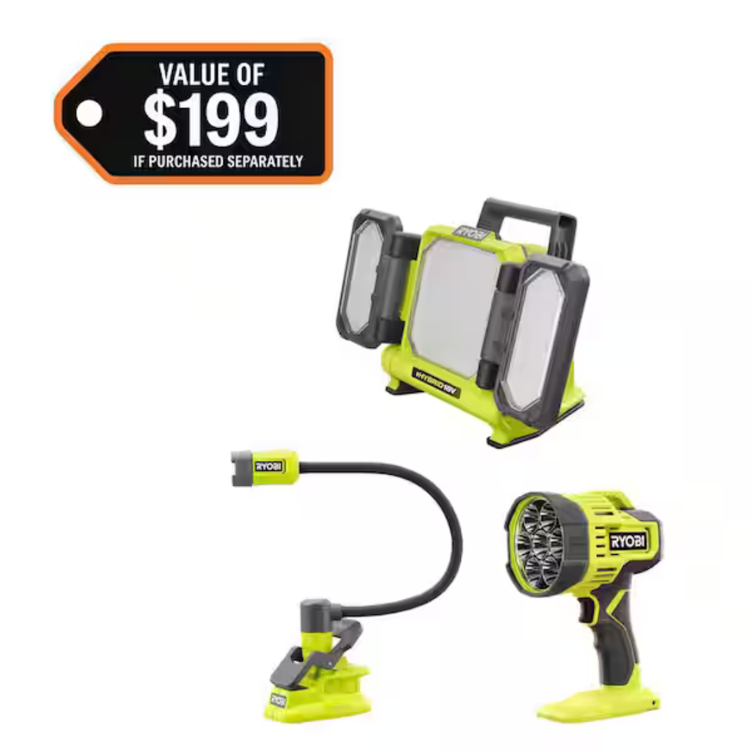 Ryobi ONE+ 18V Hybrid Panel Light, Spotlight + Clamp Light (Tools Only)