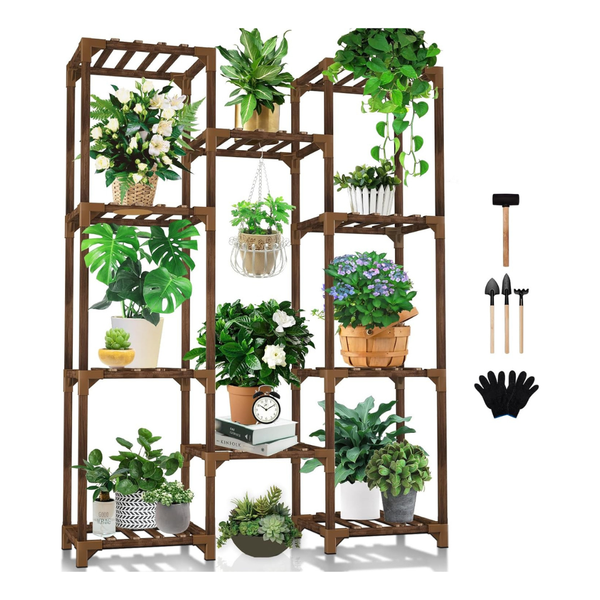 47" Uneedem 10-Tier Tall Wooden Plant Stand For 11 Pots