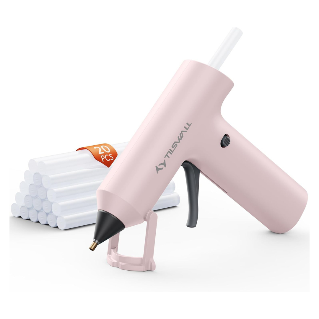 Tilswall Cordless Hot Glue Gun + 20 Glue Sticks (3 Colors)