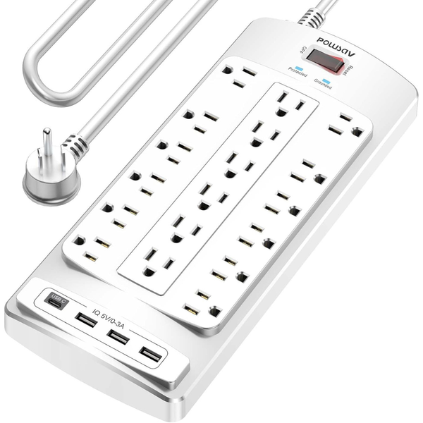 10-ft Surge Protector Heavy Duty Power Strip W/ 18-Outlets & 4 USB Ports
