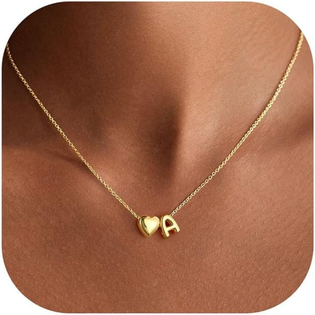 16" 14K-Gold-Plated Heart Initial Letter A Necklace