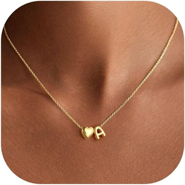 16" 14K-Gold-Plated Heart Initial Letter A Necklace
