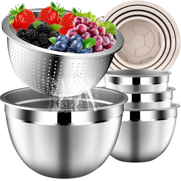 5-Piece Stainless Steel Mixing Bowls With Lids & Strainer