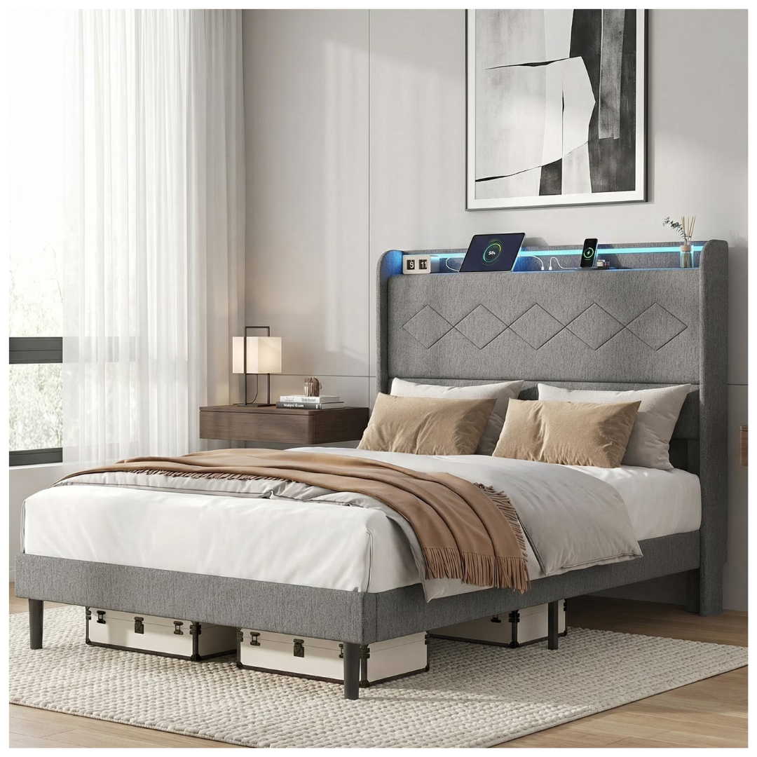 Edx Upholstered Full Bed Frame With Height-Adjustable Headboard