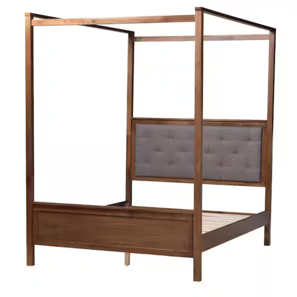 Natasha Upholstered Grey And Walnut Brown Queen Platform Canopy Bed