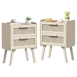 Set Of 2 Lerliuo Rattan Boho 2 Drawers Nightstand
