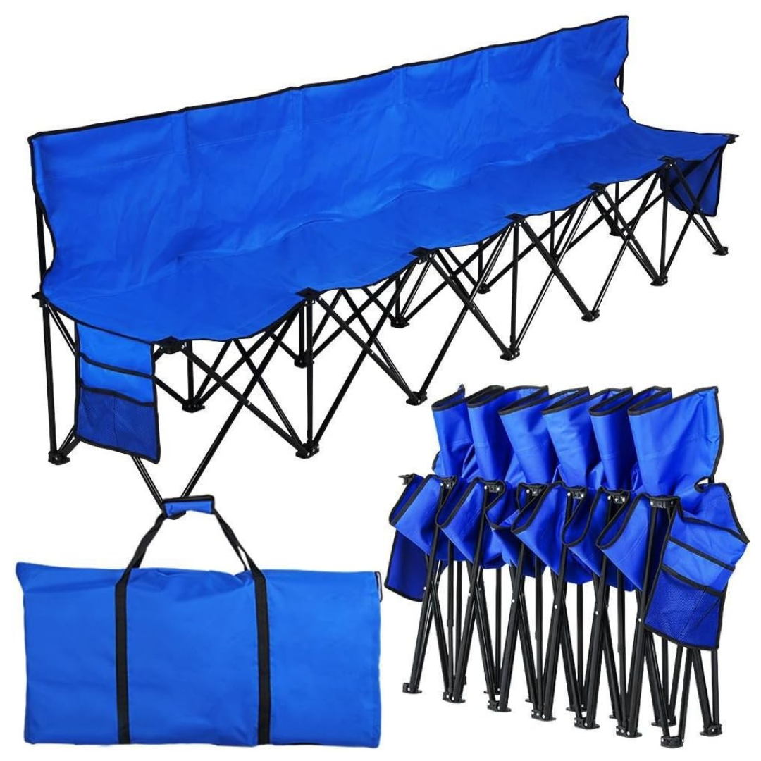 6 Seats Portable Camping Folding Bench Chairs With Carry Bag