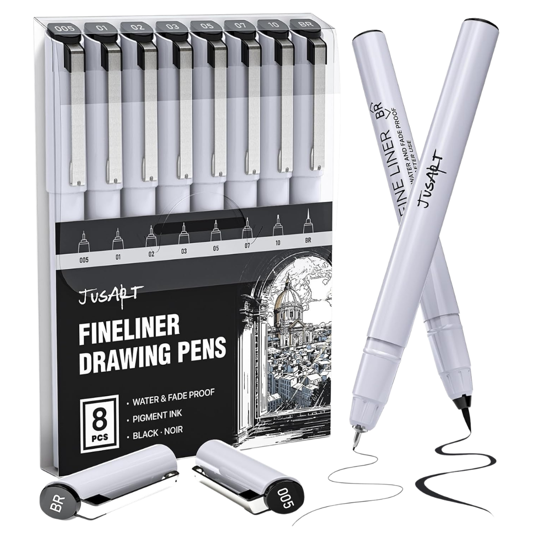 8-Count Fineliner Waterproof Black Pigment Ink Drawing Pens