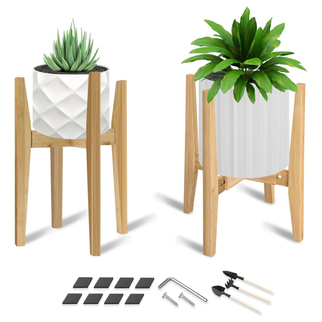 2-Pack Bamboo Modern Adjustable Plant Stand