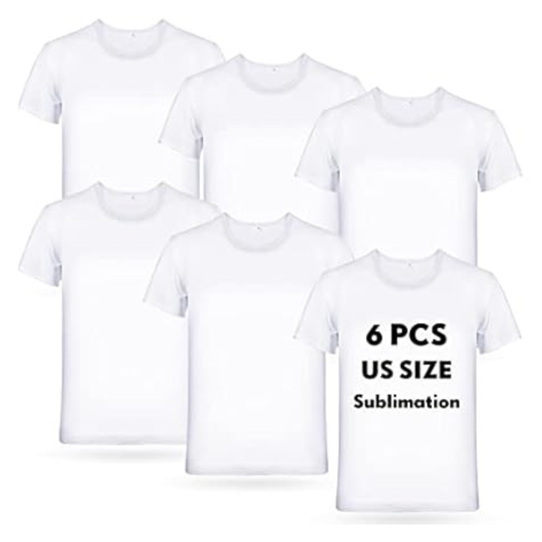 6-Pack Men's White Blank Crew T-Shirts