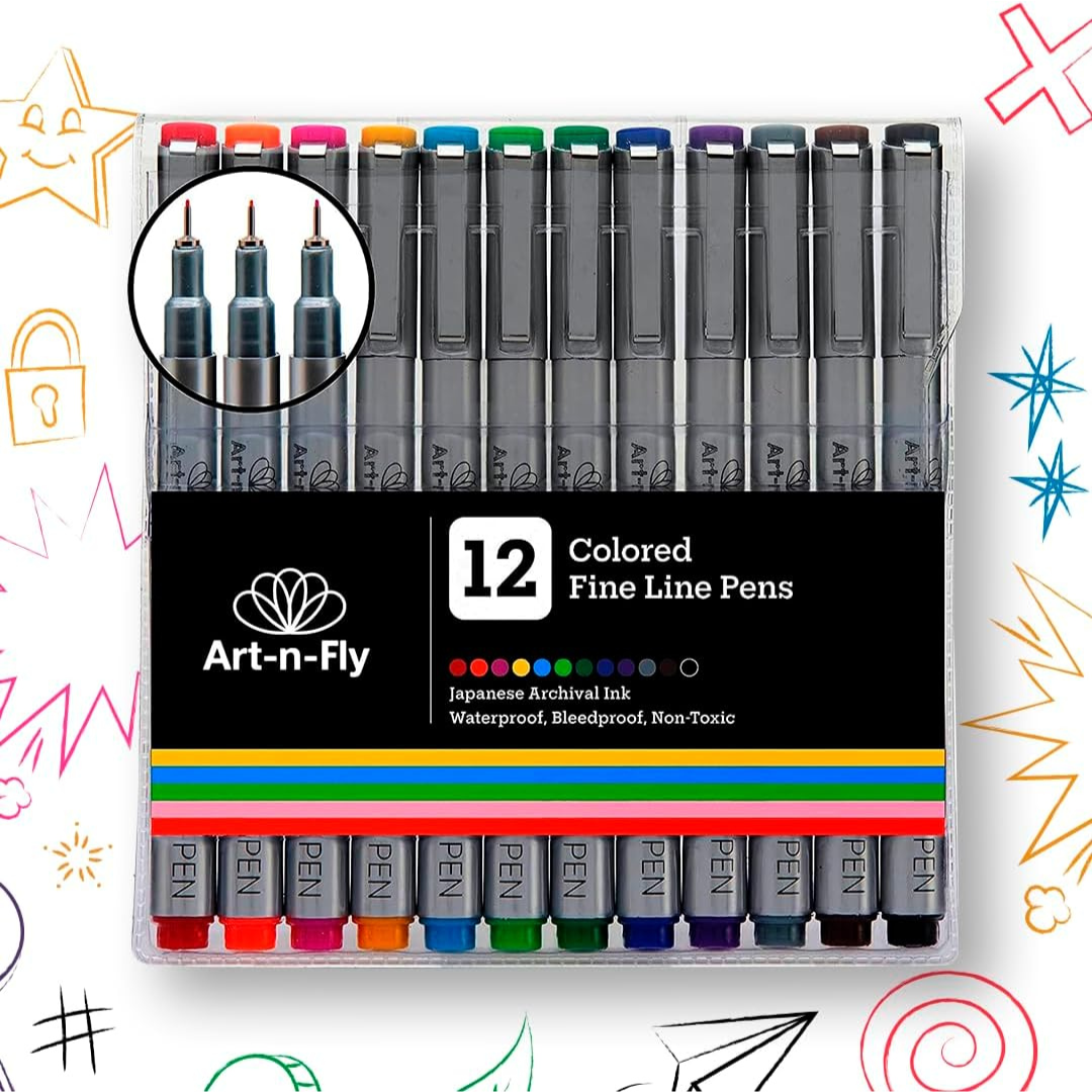 12-Count Art-n-Fly 0.3mm Fine Point Tip Micron Pen