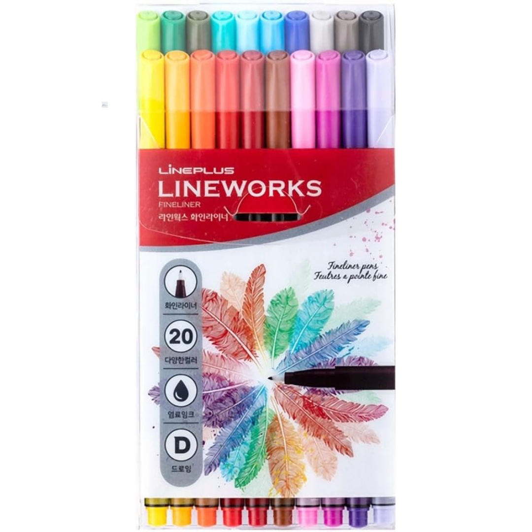 20-Count LINEPLUS LINEWORKS 0.3mm Fiber Tip Fineliner Pen Set