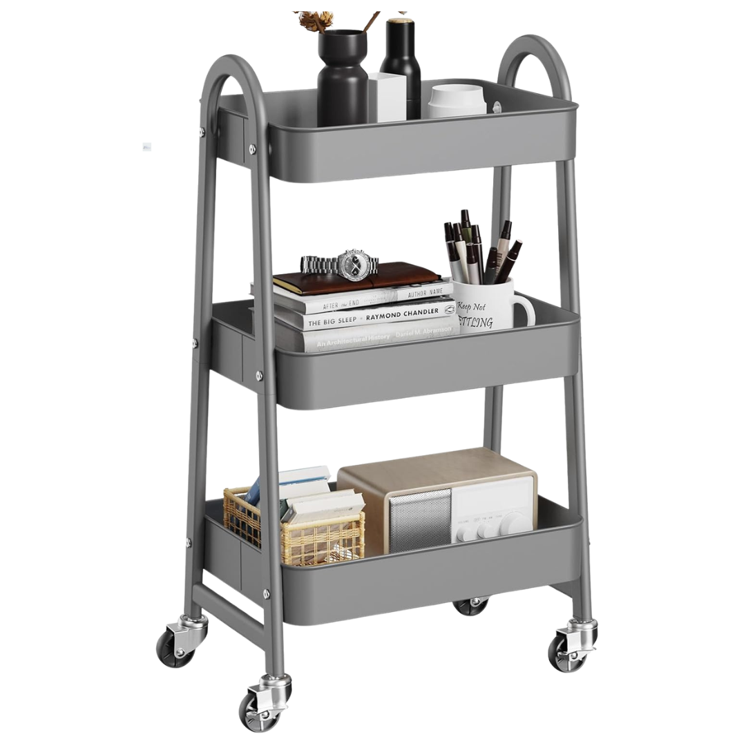 Olixis 3 Tier Utility Rolling Cart With Caster Wheels