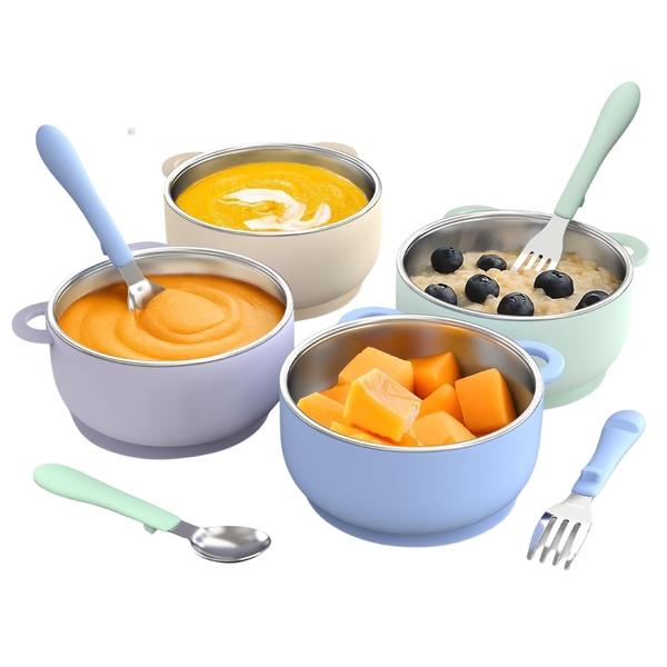 4-Pack 2-in-1 Stainless Steel Baby Suction Bowls